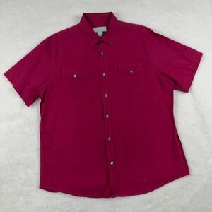 Claiborne Mens XL Slim Fit Short Sleeve Button Down Shirt Magenta Pink Stretch‎